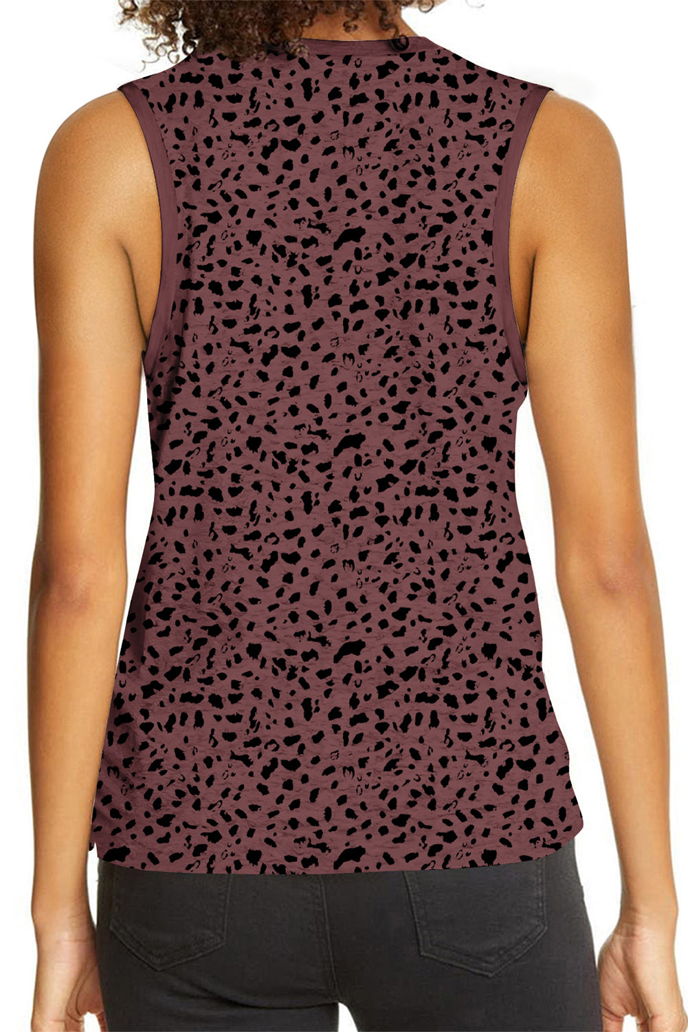 Gray Leopard Print Round Neck Tank Top