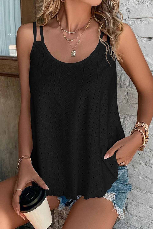 Black Eyelet Strappy Scoop-Neck Tank Top