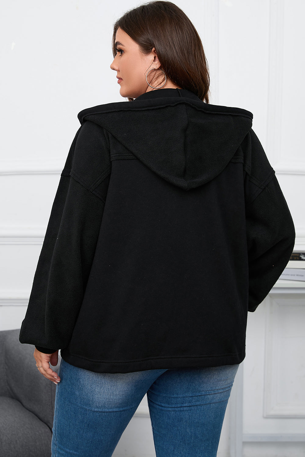 Apricot Flap Pocket Drawstring Hood Zip Up Jacket